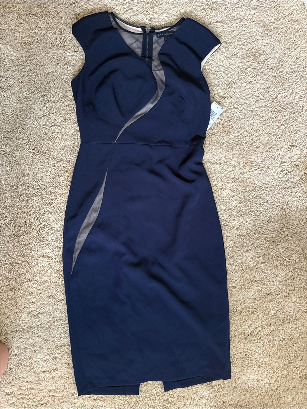 Black Label Navy Midi Sheath Dress with Sheer Insets